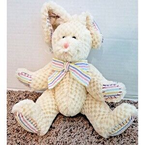 GANZ Plush Rabbit Checkers Stuffed Easter Bunny Searsucker Striped Stitches Ears